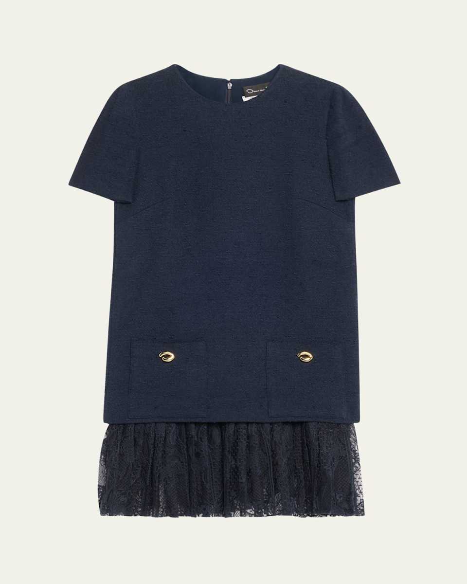 Tweed Pleated Lace Mini Dress